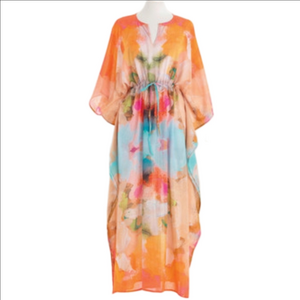 Laura Park Annie Selke Caftan Beach Coverup Maxi Dress 100% Cotton One Size